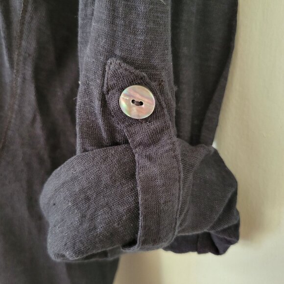 Joie Black Linen Long Sleeve Blouse Button Tabs M Summer Neutral Natural - Picture 6 of 8